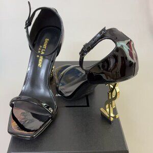 YSL Opyum Black Snake Heel Sandals Size 39